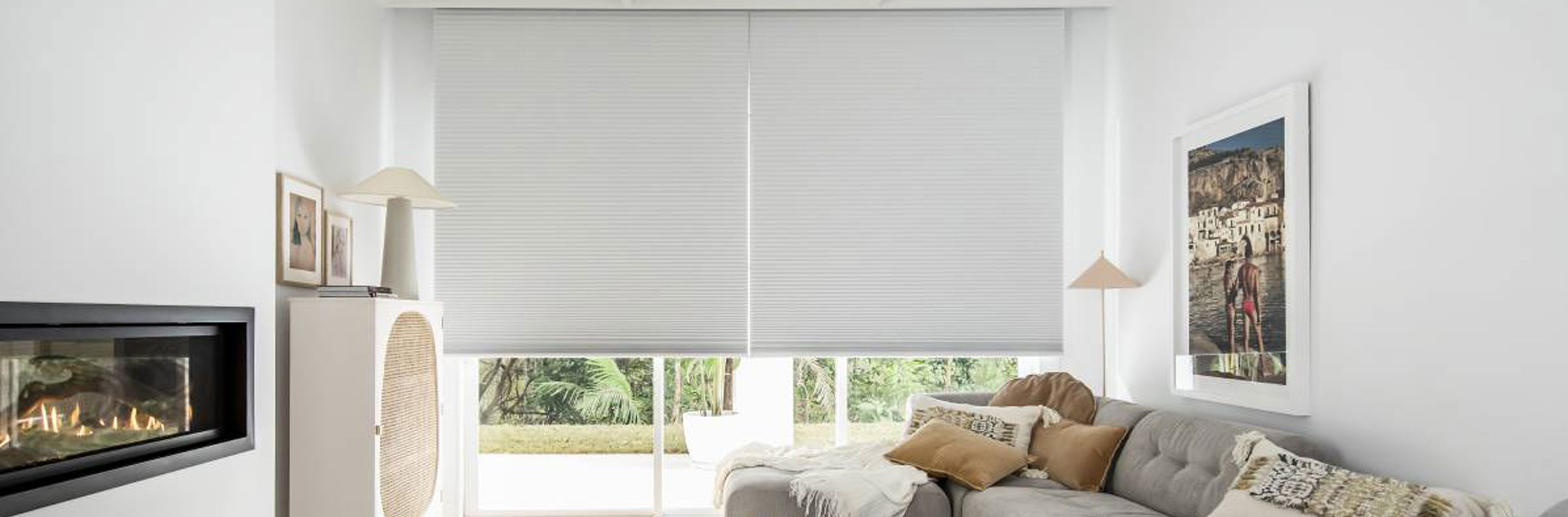 Honeycomb blinds in lounge
