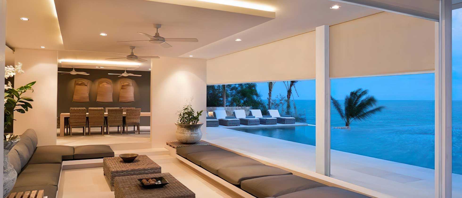 Outdoor blinds by the pool
