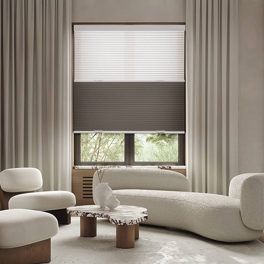 thermal curtains paired with honeycomb blinds
