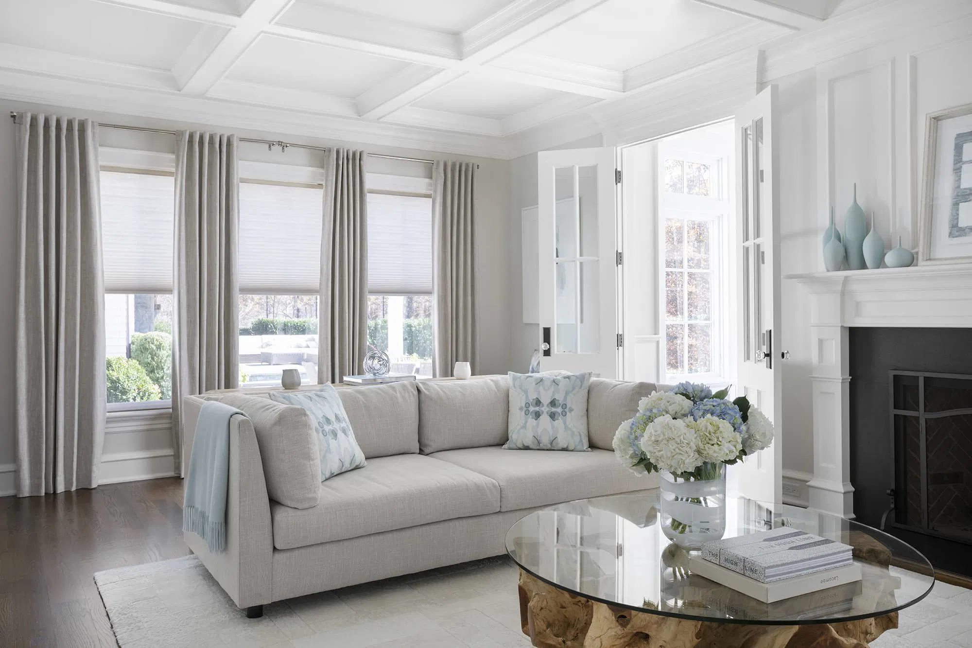 thermal curtains paired with honeycomb blinds