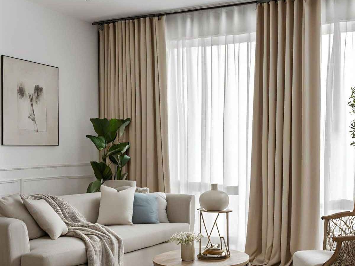sheer curtains paired with blockout in living room