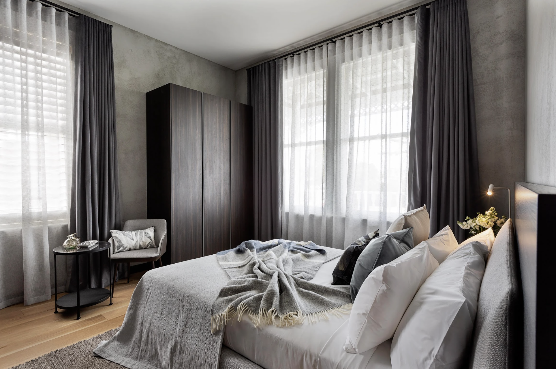 double curtains in bedroom