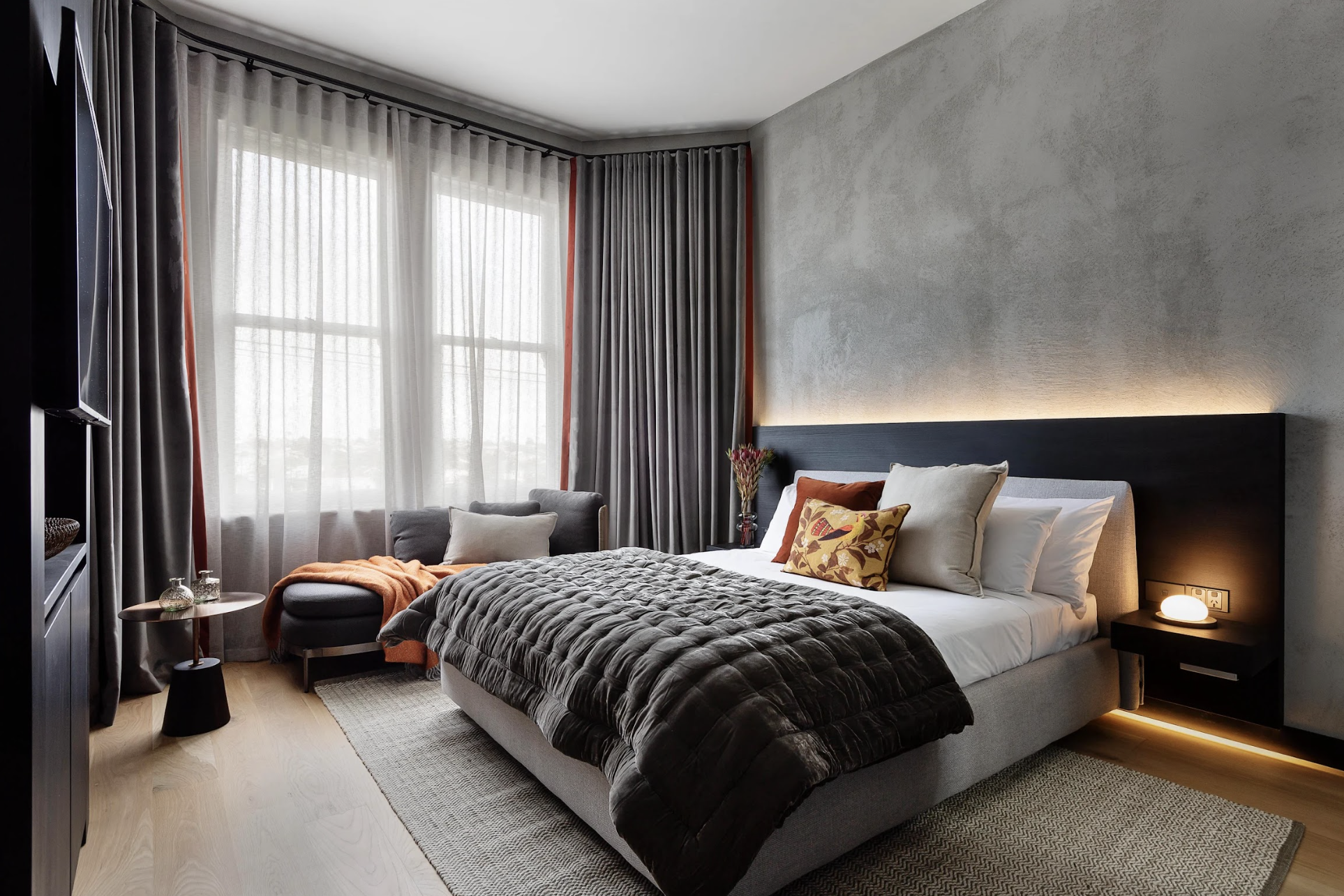 double curtains in bedroom