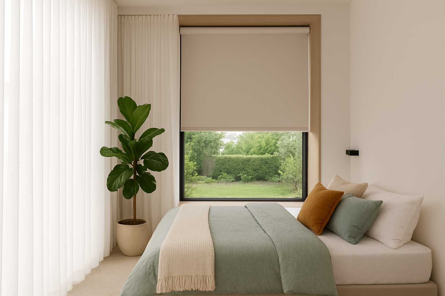 sheer-curtains-with-roller-blinds-in-bedroom