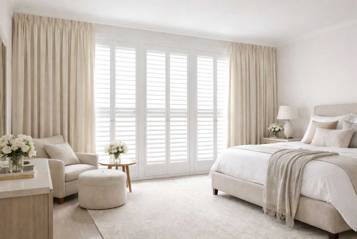 plantation-shutters-with-curtains-bedroom
