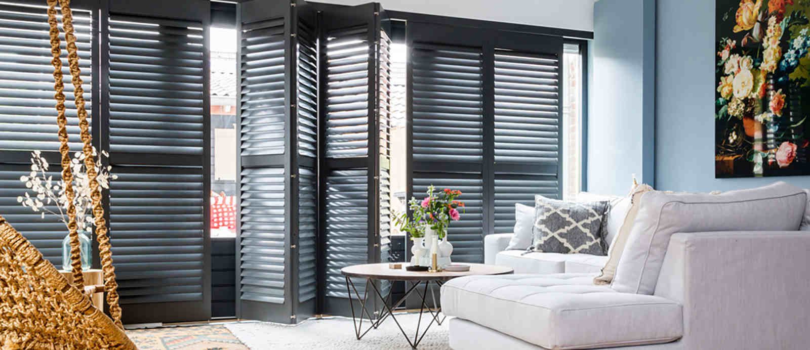 black plantation shutters